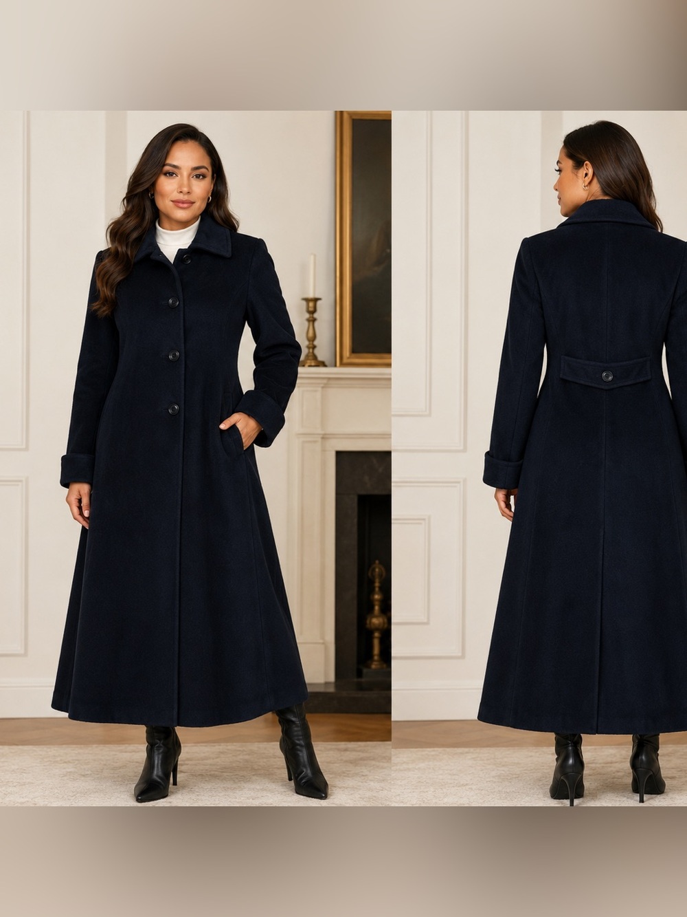 Jones New York Women’s Size 12 Black Wool Angora Blend Full Length Maxi Coat